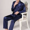 Miniatyrbild 4 av 4: atin Button-down set för män - 2-delad ilky Loungewear Navy blue S