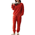 Miniatyrbillede 1 af 3: HAUFR Dame Fluffy Fleece Pyjamas Sæt 2 dele Varm Fleece Pyjamas Sæt Bløde Nattøj Langærmede Crewneck Lommer Bukser Y Orange X-Large