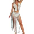 2 st Beach Outfits för kvinnor Hollow Top och High Split Skirt / white M