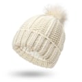 Miniatyrbild 1 av 3: Vinter stickad mössa Dam varm vävd cap med slät inre skyddsfrisyr W Beige