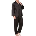 Miniatyrbillede 3 af 4: Satin-knappet sæt til mænd - 2-delt Silky Loungewear Black M