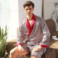 Miniatyrbild 3 av 5: Herr Satin Silk Lyx Pyjamas Kimono Morgonrock Morgonrock Pjs Loungewear Black 2XL