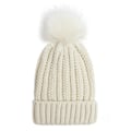 Miniatyrbild 2 av 3: Vinter stickad mössa Dam varm vävd cap med slät inre skyddsfrisyr W Beige