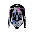 Miniatyrbillede 2 af 3: Skelettryk badedragt lynlås langærmet trekant Halloween kostumer i ét stykke W Brilliant blue S M