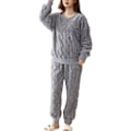 Miniatyrbild 1 av 3: HAUFR Dam Fluffy Fleece Pyjamas Set 2 delar Varm Fleece Pyjamas Set Mjuka nattkläder Långärmade Crewneck fickor Byxor Y Grey X-Small