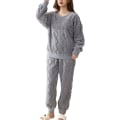 Miniatyrbilde 1 av 3: HAUFR Dame Fluffy Fleece Pyjamas Set 2 deler Varm Fleece Pyjamas Set Myke nattklær Langærmede Crewneck lommer Bukser Y Grey Large