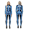 Miniatyrbillede 1 af 4: Halloween-skeletdragt til børn og voksne, behagelig Onesie Jumpsuit Tak!！ Blue M