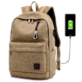 Miniatyrbillede 1 af 4: Canvas Rygsæk Herre Casual Multifunktionel Rygsæk Med Lader USB Y KAHKI