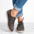 Miniatyrbillede 1 af 2: Kvinde Plat Oxford Brogue Snøresko Sneakers Kontorsko W Grey 40