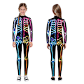 Miniatyrbillede 3 af 5: Halloween-skeletdragt til børn og voksne, behagelig Onesie Jumpsuit Tak!！ Colorful L
