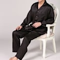 Miniatyrbild 4 av 4: Satin Button-down set för män - 2-delad Silky oungewear Black L