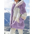 Miniatyrbillede 1 af 2: Dame Vinter Plys Hætte Frakke Langærmet Zip Up Tyk Cardigan Varm Løs Jakke W Purple 2XL