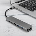 Miniatyrbild 4 av 4: HURRISE 6-i-1 lättviktsgrå metall USB C-adapter med USB C Hub, USB 3.0, , RJ45 Ethernet, Mini SDTF och OTG-portar