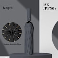 Miniatyrbillede 2 af 7: Automatisk sammenfoldelig paraply, vindtæt, stor luksusparaply med sort belægning, 12 ribber, 1 enhed 1pc black