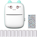 Miniatyrbillede 1 af 5: Minifotoprinter, Termisk etiketprinter med USB Bærbar Trådløs Fotoprinter med 10 ruller termisk papir til Android iOS (Hvid-Grøn)