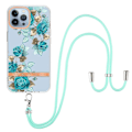 Miniatyrbillede 1 af 2: iPhone 13 Pro 6,1 tommer YB IMD-9-serien Blomstermønster IMD galvaniseringsbeskyttelse Blødt fleksibelt moderigtigt telefon cover med nøglesnor - Blå Blue