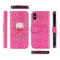 Miniatyrbillede 2 af 2: iPhone Xs Max flip cover i læder med spiralstruktur og vinglasmønster - Rose Pink