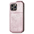 Pikkukuva 2 / 2: Vertical Flip Phone Suojakotelo With Zipper For iPhone 14 Pro - Ruusukulta Pink