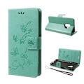 Miniatyrbillede 1 af 2: Samsung Galaxy S9 stemplet sommerfugl Blomster PU læder flip etui - Grøn Green