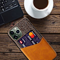 Miniatyrbillede 2 af 2: iPhone 14 Pro 6,1 tommer Smartphone Cover Card Slot Cloth Texture Vegansk Læder Coated Hard Bumpresistent Phone Case - Orange Orange