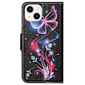 Miniatyrbillede 2 af 2: Wonderland iPhone 14 flip etui - Fluorescerende Sommerfugle Multicolor