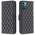 Miniatyrbillede 1 af 2: Rhombus Mønster Matte Flip Case til Nokia G11 / G21 - Sort Black