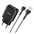 Miniatyrbillede 1 af 2: HOCO N6 Charmer dual port QC3.0 oplader sæt (Micro) (EU) - Sort Black