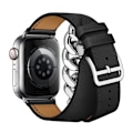 Miniatyrbild 1 av 6: Apple Watch Series 8 (45mm) / Watch Ultra klockarmband i äkta läder med kedjedekor Svart