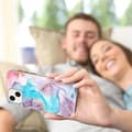 Pikkukuva 2 / 2: Marble Patterned Suojakuori With Ring Holder For iPhone 14 - Milky Way Marble Blue Multicolor