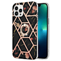 Miniatyrbillede 1 af 2: Marble design iPhone 14 Pro cover - Sorte Blomster Black