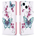 Miniatyrbillede 1 af 2: Wonderland iPhone 14 flip etui - Ferskenblomst Og Sommerfugle Multicolor