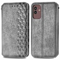 Miniatyrbillede 1 af 2: Læder Etui med A Stilfuldt Rhombus Tryk til Samsung Galaxy M13 5g - Grå Silver grey
