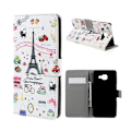 Miniatyrbillede 1 af 2: Moberg Læder-etui med kortholder og stander til Samsung Galaxy A5 SM-A510F (2016) -Liv omkring Eiffeltårnet Multicolor