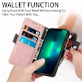 Pikkukuva 2 / 2: Pehmeä kukkakoristelu nahkakotelo iPhone 13 Mini - Ruusukulta Pink