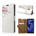 Miniatyrbillede 1 af 2: Nokia 5.1 Plus mobiletui i kunstlæder med smukt printet mønster og pung - To ugler på gren Multicolor