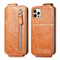 Miniatyrbillede 1 af 6: Lodret iPhone 12 Pro Max flip etui med lynlås - Brun Brown
