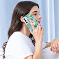 Miniatyrbillede 2 af 2: Marble Mønstret Cover med Ring Holder til Samsung Galaxy S22 Plus - Blå Blomster Blue