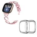 Fitbit Sense / Versa 3 X-formad med strassdekorerat klockarmband med silverfodral - Rosa Ros Rosa