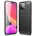 Miniatyrbillede 1 af 2: iPhone 14 Pro Max 6,7 tommer Carbon Fiber Texture Brushed Surface Case Soft Skin Flexible Slim Fit stødsikkert Phone Cover - Sort Black