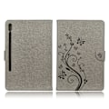 Miniatyrbillede 1 af 2: Samsung Galaxy Tab S6 aftryk sommerfugl blomster læder etui - grå Silver grey