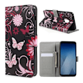 Miniatyrbillede 1 af 2: Samsung Galaxy A8 (2018) mønstret PU læder flip etui - Pink blomster og Sommerfugl Multicolor