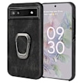 Pikkukuva 1 / 2: Iskunkestävä nahkasuojus soikealla jalustalla Google Pixel 6a:lle - Musta Black