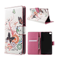 Miniatyrbillede 1 af 2: Moberg Huawei Ascend P8 Læder Etui Med Kortholder - Sommerfugl Og Cirkler Multicolor