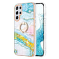 Pikkukuva 1 / 2: Marble Patterned Suojakuori With Ring Holder For Samsung Galaxy S22 Ultra - Vihreä And Keltainen Marble Haze Multicolor