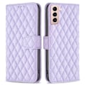 Miniatyrbillede 1 af 2: Rhombus Mønster Matte Flip Case til Samsung Galaxy S21 - Lilla Purple