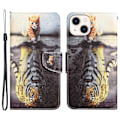 Miniatyrbillede 1 af 2: Mønsterudskrivning Magnetisk lås Telefoncover iPhone 14, Cross Texture Vegansk Læder Wallet Stand Beskyttelsesetui - Tiger Multicolor
