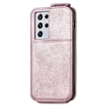 Pikkukuva 2 / 2: Vertical Flip Phone Suojakotelo With Zipper For Samsung Galaxy S21 Ultra 5G - Ruusukulta Pink