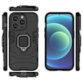 Miniatyrbillede 2 af 2: iPhone 14 Pro 6,1 tommer Drop Resistant Soft Flexible and Hard Bumpresistent Hybrid Cover Wear-resistant Phone Case med Ring Kickstand - Sort Black