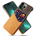 Miniatyrbillede 1 af 2: iPhone 14 Pro 6,1 tommer Smartphone Cover Card Slot Cloth Texture Vegansk Læder Coated Hard Bumpresistent Phone Case - Orange Orange