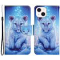 Miniatyrbillede 1 af 2: iPhone 14 6,1 tommer kryds tekstur mønster udskrivning telefon cover stativ tegnebog vegansk læder magnetisk lås etui - Leopard Blue